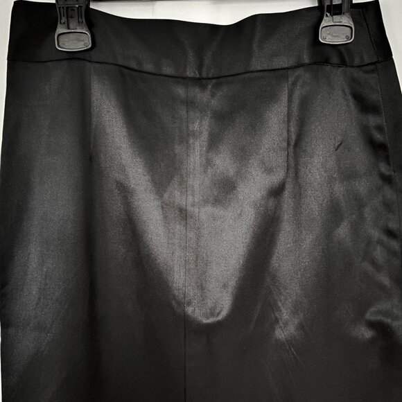 Brooks Brother Wm Sz 12 Black Satin-Look Pencil-Silhouette Midi-Skirt Slit Zip - Picture 7 of 9